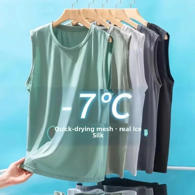 2026 Men's Ice Silk Mesh Vest Lightweight Sports Summer Wear Sleeveless T-shirt Tank Top Casual Fashion Outerwear