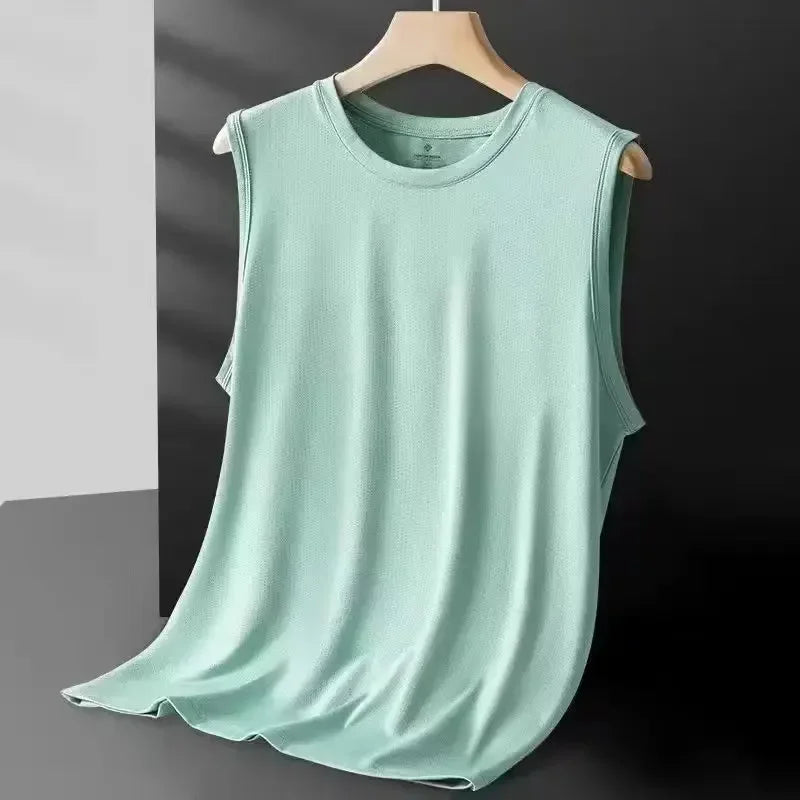 2026 Men's Ice Silk Mesh Vest Lightweight Sports Summer Wear Sleeveless T-shirt Tank Top Casual Fashion Outerwear