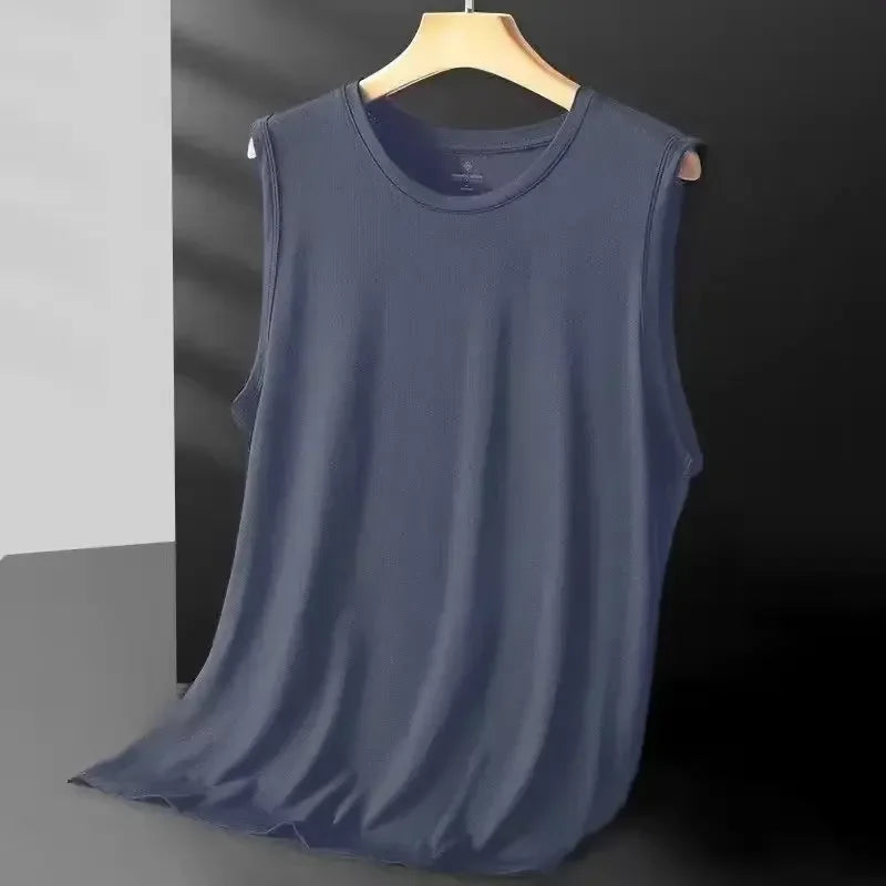 2026 Men's Ice Silk Mesh Vest Lightweight Sports Summer Wear Sleeveless T-shirt Tank Top Casual Fashion Outerwear