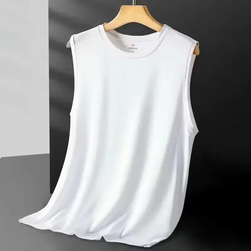 2026 Men's Ice Silk Mesh Vest Lightweight Sports Summer Wear Sleeveless T-shirt Tank Top Casual Fashion Outerwear